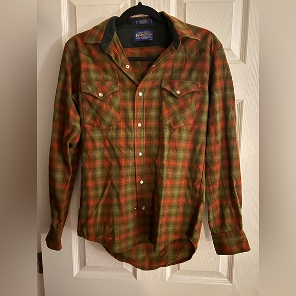 Pendleton XS wool orange and green plaid snap shirt - Picture 1 of 3